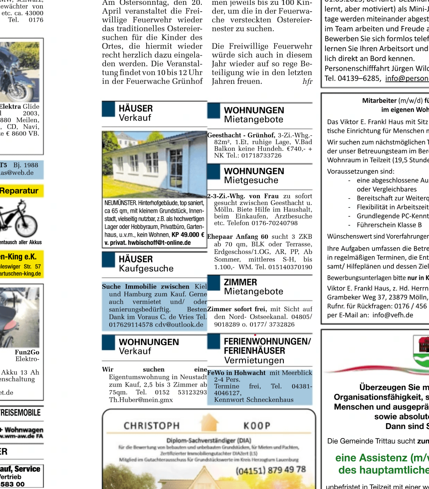 Newspaper listing example